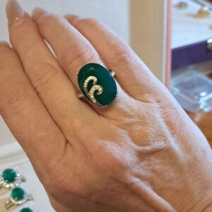 Green Onyx and White Zircon Ring In 925 Sterling Silver